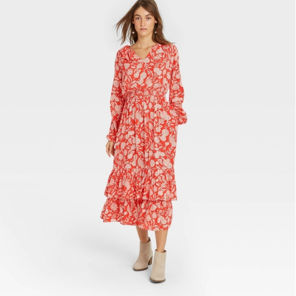 Balloon sleeve Ruffle Collar Floral Tier Dress